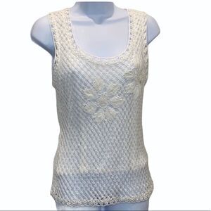 Colette Mordo White Crochet Tank Top Lined Size M
